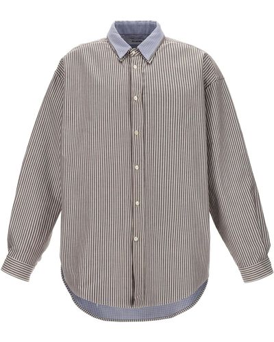 Hed Mayner Pinstripe Oxford Shirt, Blouse - Gray