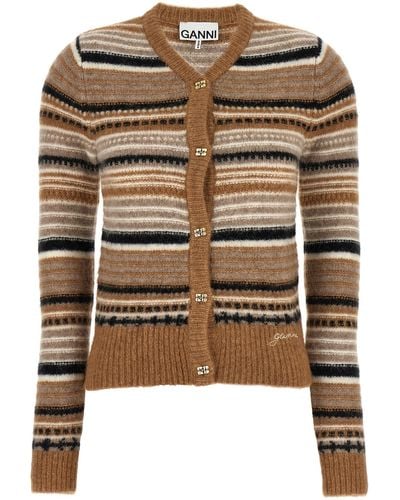 Ganni Striped Cardigan Sweater, Cardigans - Natural