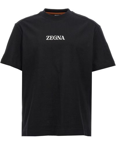 Zegna Rubberized Logo T Shirt Bianco/Nero