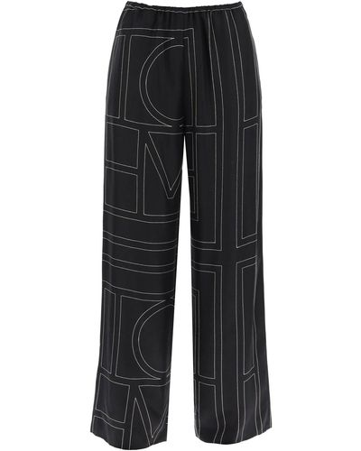 Totême Monogram Embroidered Pyjama Trousers - Black