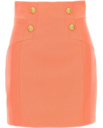 Balmain Logo Button Skirt Gonne Rosa - Arancione