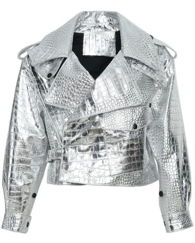 Wanan Touch Ilaria Jacket In Silver Lambskin Leather - Grey