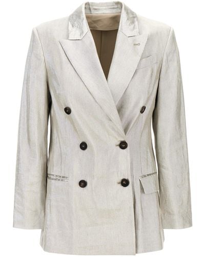 Brunello Cucinelli Laminated Double-breasted Blazer Blazer And Suits - Natural