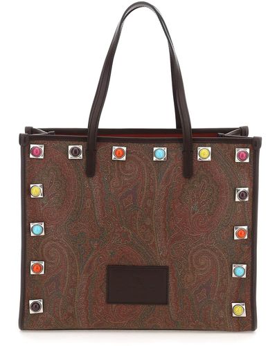 ETRO: printed canvas bag - Blue  Etro tote bags 221P1N0098848 online at