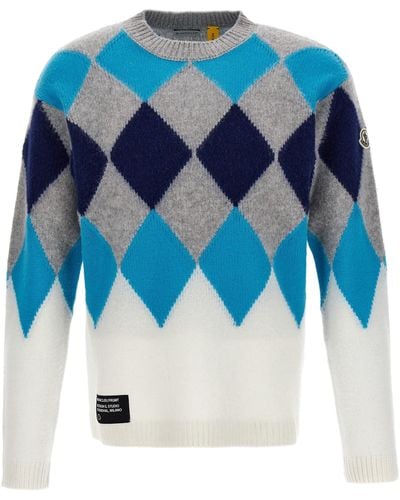 Moncler Genius Frgmt Argyle Wool And Cashmere Sweater - Blue