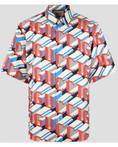Gucci Pixel print silk shirt - Rosso