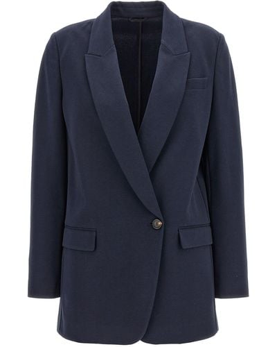 Brunello Cucinelli Double-breasted Jersey Blazer Blazer And Suits - Blue