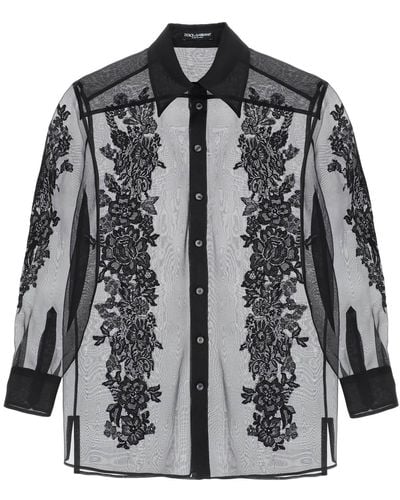 Dolce & Gabbana Organza Shirt With Lace Inserts - Black