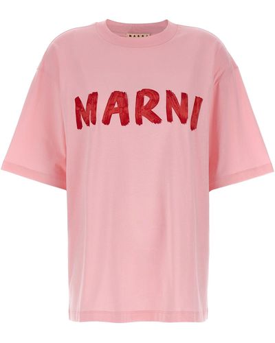 Marni Logo Print T Shirt Rosa