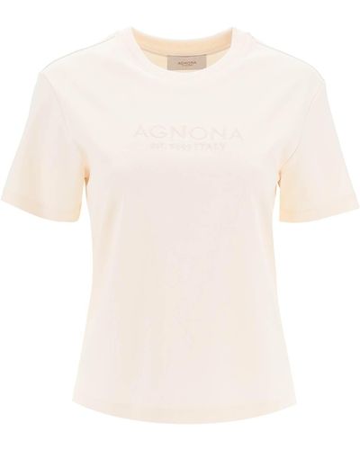 Agnona T Shirt Con Logo Ricamato - Bianco