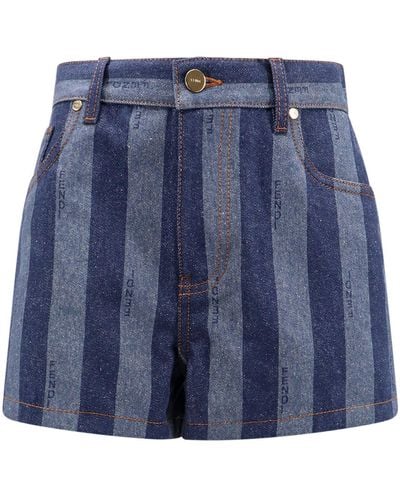 Fendi Shorts in denim con righe Pequin - Blu
