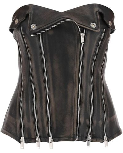 Dion Lee Leather Biker Corset Top - Black