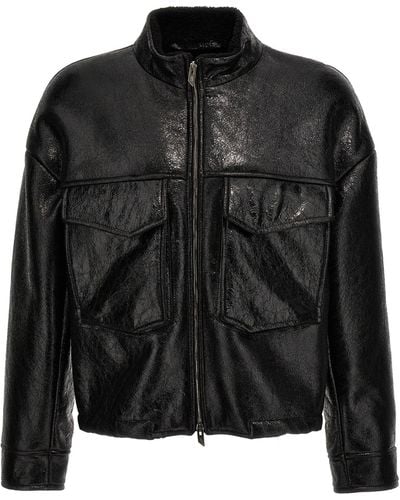Salvatore Santoro Craclè Leather Jacket Casual Jackets, Parka - Black