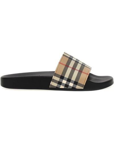 Burberry Slide Check Sandals - Natural