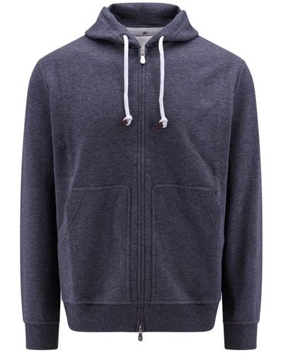 Brunello Cucinelli Cotton Sweatshirt With Hood - Blue