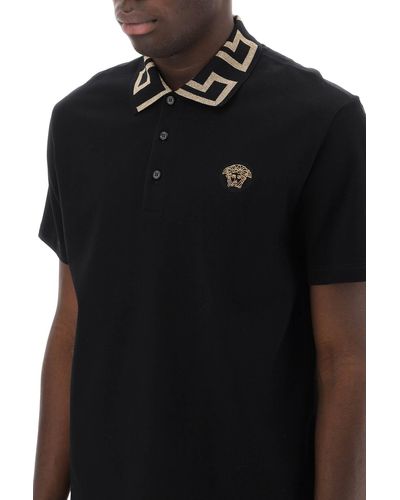 Versace Polo Con Colletto Greca - Nero