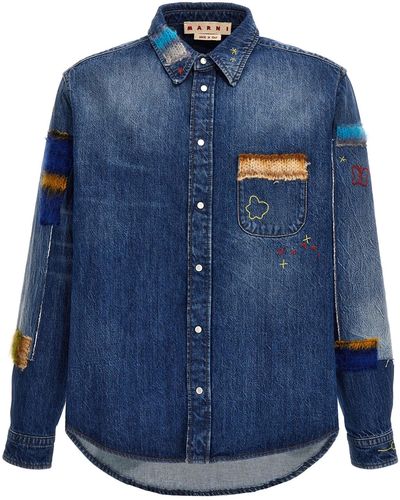 Marni Denim Shirt, Embroidery And Patches Camicie Blu