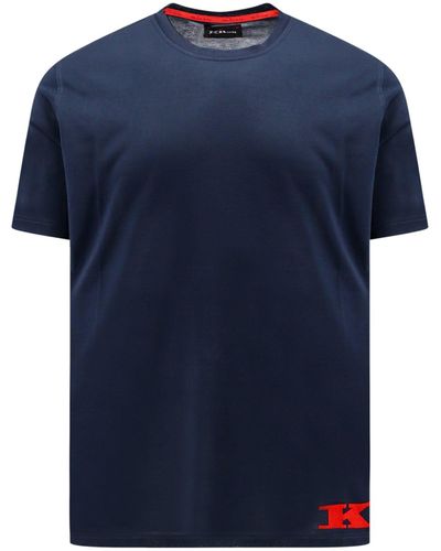 Kiton T-shirt in cotone con logo floccato - Blu