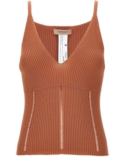 Twin Set Ribbed Top Tops - Brown