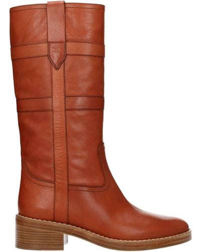 Celine Boots Leather Brown Cognac - Red