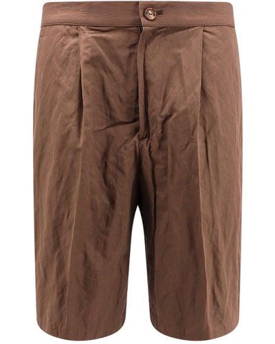 Hevò Cotton And Metal Bermuda Shorts With Pinces - Brown