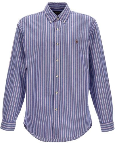 Polo Ralph Lauren Logo Embroidery Striped Shirt Camicie Celeste - Blu