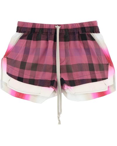 Rick Owens Flannel And Cupro Shorts - Red