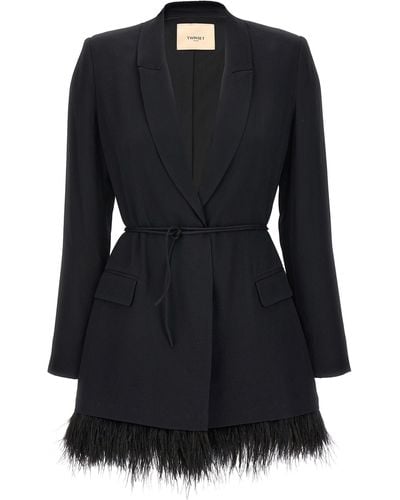 Twin Set Feather Blazer Dress Dresses - Black