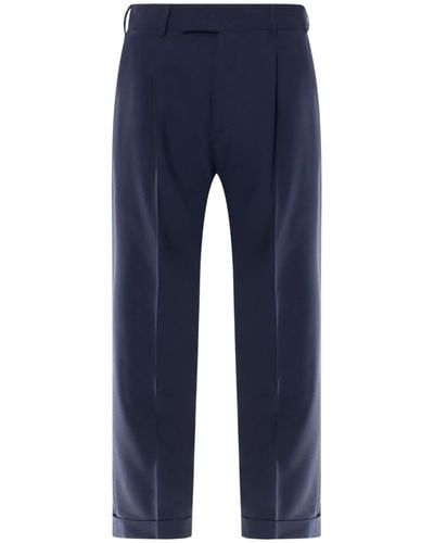 PT Torino Virgin Wool Trouser With Feather Detail - Blue