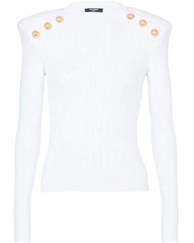 Balmain Gold Embossed Buttons Sweater - White