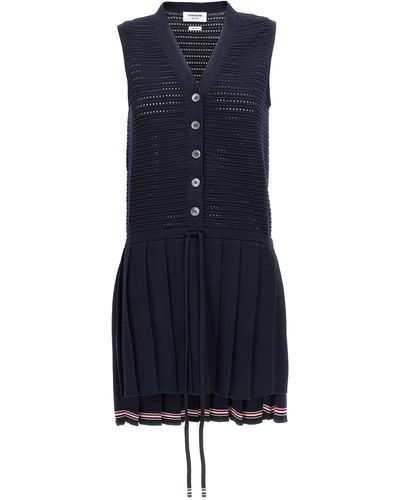 Thom Browne Openwork Dress With Pleated Skirt Abiti Blu