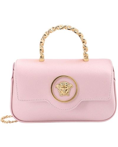 Versace Satin Handbag With Iconic Frontal Medusa - Pink
