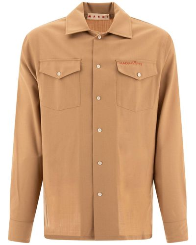 Marni Shirt With Embroidered Logo Shirts - Brown