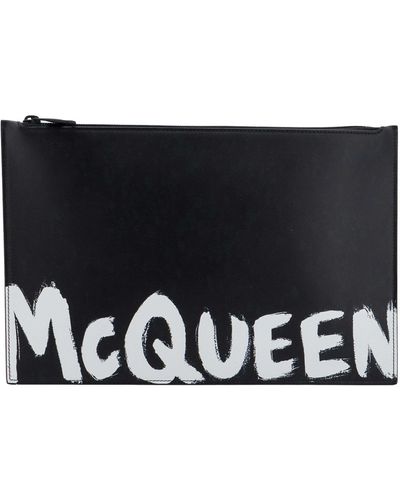 Alexander McQueen Clutch in pelle con logo McQueen Graffiti - Nero