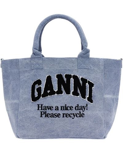 Ganni Washed Blue Small Tote Bag