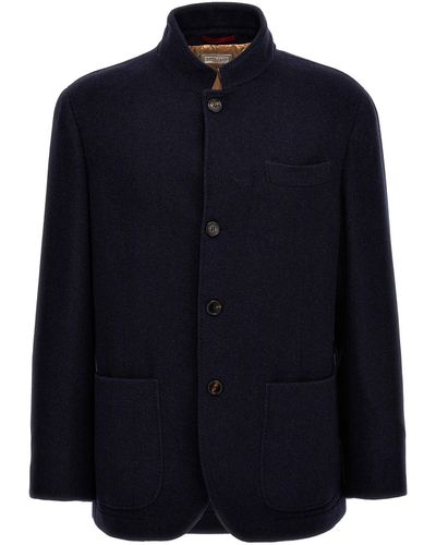 Brunello Cucinelli Single-Breasted Cashmere Jacket Giacche Blu