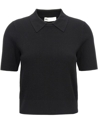 Tory Burch Logo Embroidery Knitted Shirt Polo - Black