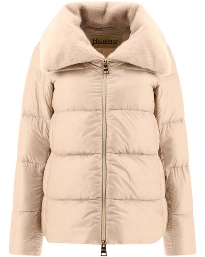 Herno Down Jacket With Faux Fur Inserts Jackets - Natural