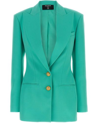 Balmain Double-Breasted Blazer With Logo Buttons Blazer And Suits Celeste - Verde