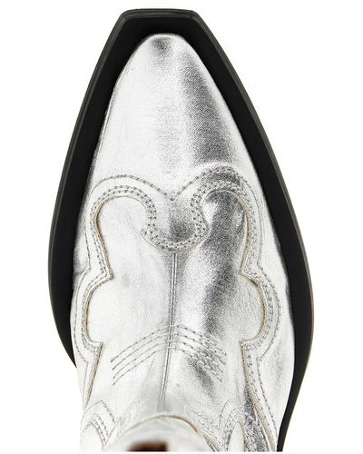 Ganni Silver Mid Shaft Embroidered Western Stivali E Stivaletti Silver - Bianco
