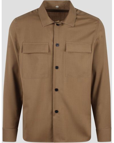 Low Brand Tropical wool shirt jacket - Marrone