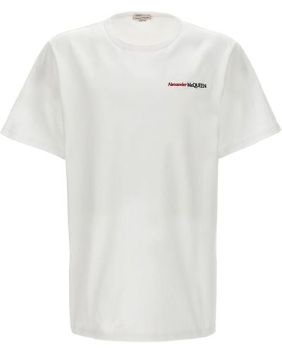 Alexander McQueen Logo Embroidery T Shirt Bianco