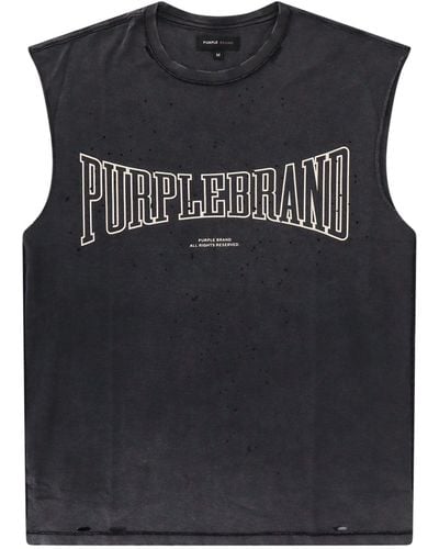 Purple Brand Cotton Tank Top With Printed Logo On The Front - Black