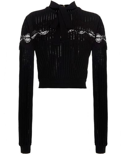 Elie Saab Bow Lace Sweater Top Tops - Black