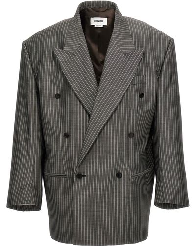 Hed Mayner Pinstriped Double-Breasted Blazer Grigio