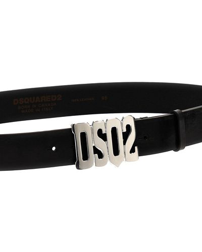 DSquared² Logo Buckle Leather Belt Cinture Nero