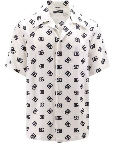 Dolce & Gabbana Silk Hawaiian Shirt With Dg Monogram Print - White