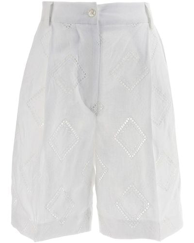 Kiton Embroidered Linen Bermuda Shorts Bermuda, Short Bianco
