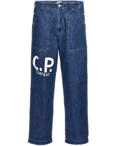 C.P. Company Logo Print Jeans Blu