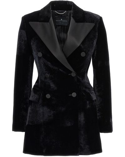 Ermanno Scervino Velvet Double-breasted Blazer Jackets - Black